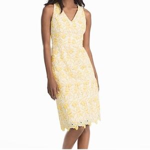 White House Black Market White And Yellow Lace Appliqué Floral Dress Size 4 ?